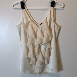 WHBM Ivory Sleeveless Top Pleated Front with Ruffled Size S